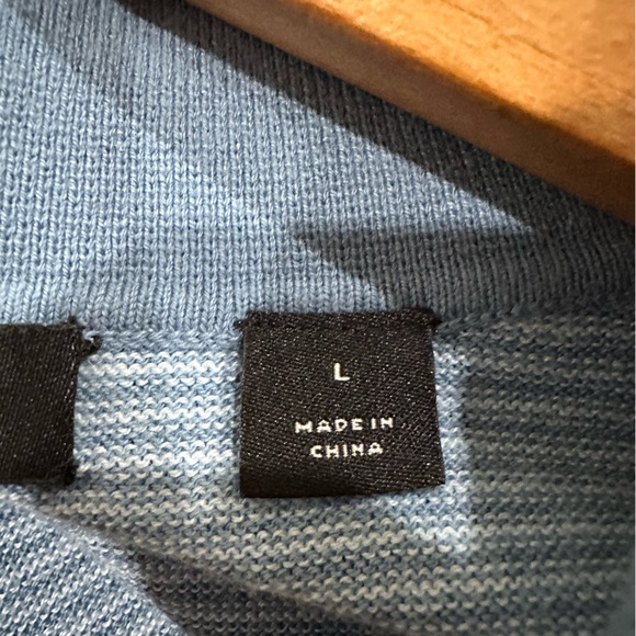 DUNNING Fairfield Short Sleeve Polo Sweater Cashmere Blue/Blue Shadow in Large - Picture 9 of 11